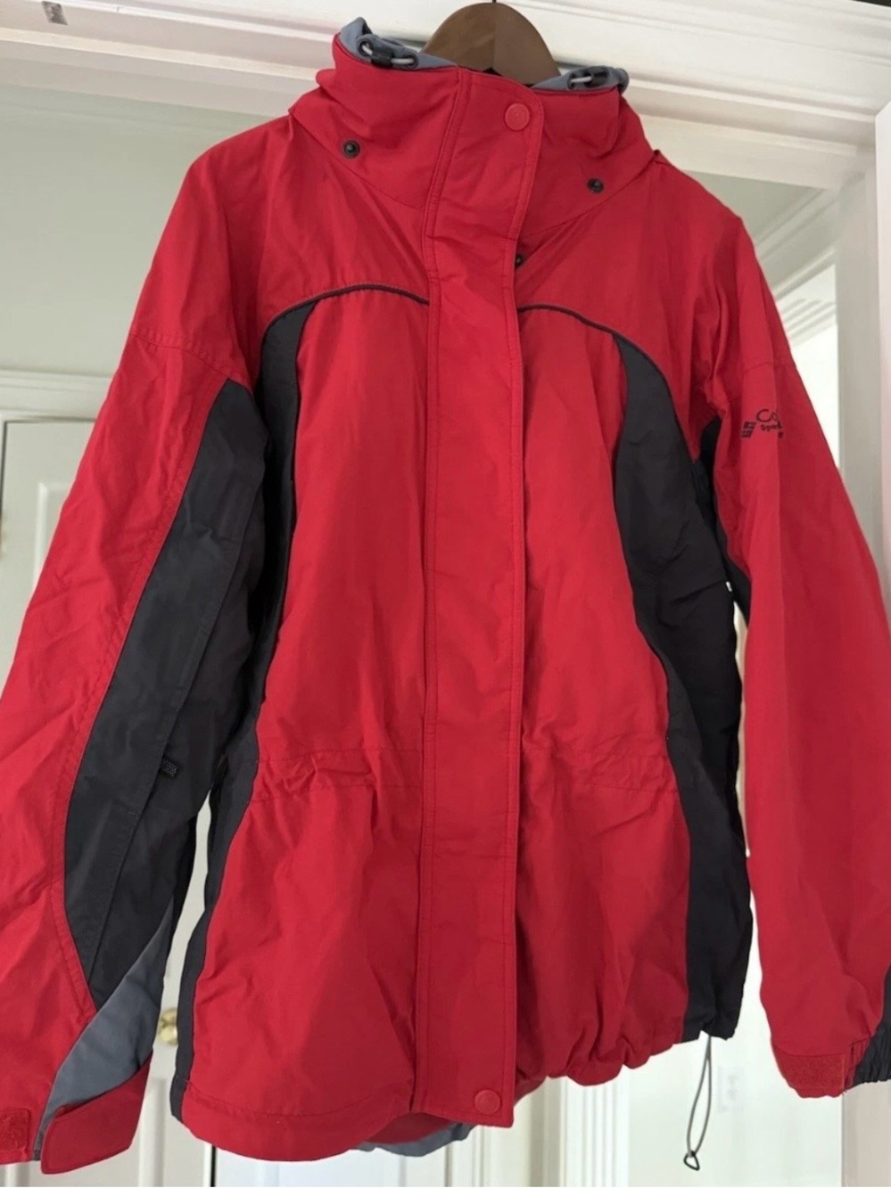 Women's Red and Black Ski Jacket with Hood